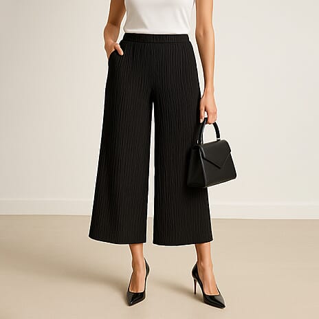& Maisi Trendy Textured Culottes for Women (Size M) - Black