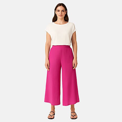 - Maisi Textured Wide Leg Culottes (Size M) - Pink