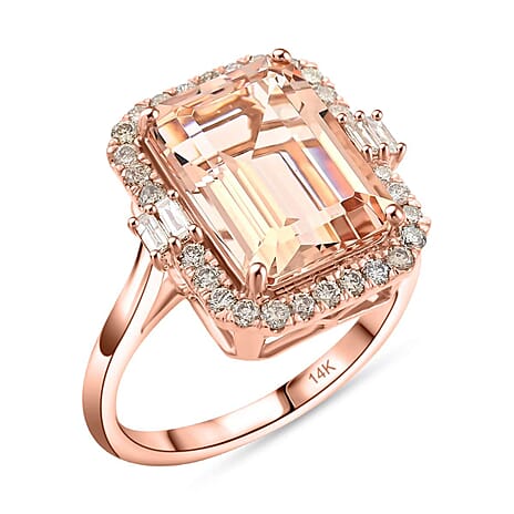 14K Rose Gold  AAA   Morganite ,  White Diamond  I2 Ring 7.85 ct,  Gold Wt. 5.6 Gms  7.850  Ct.