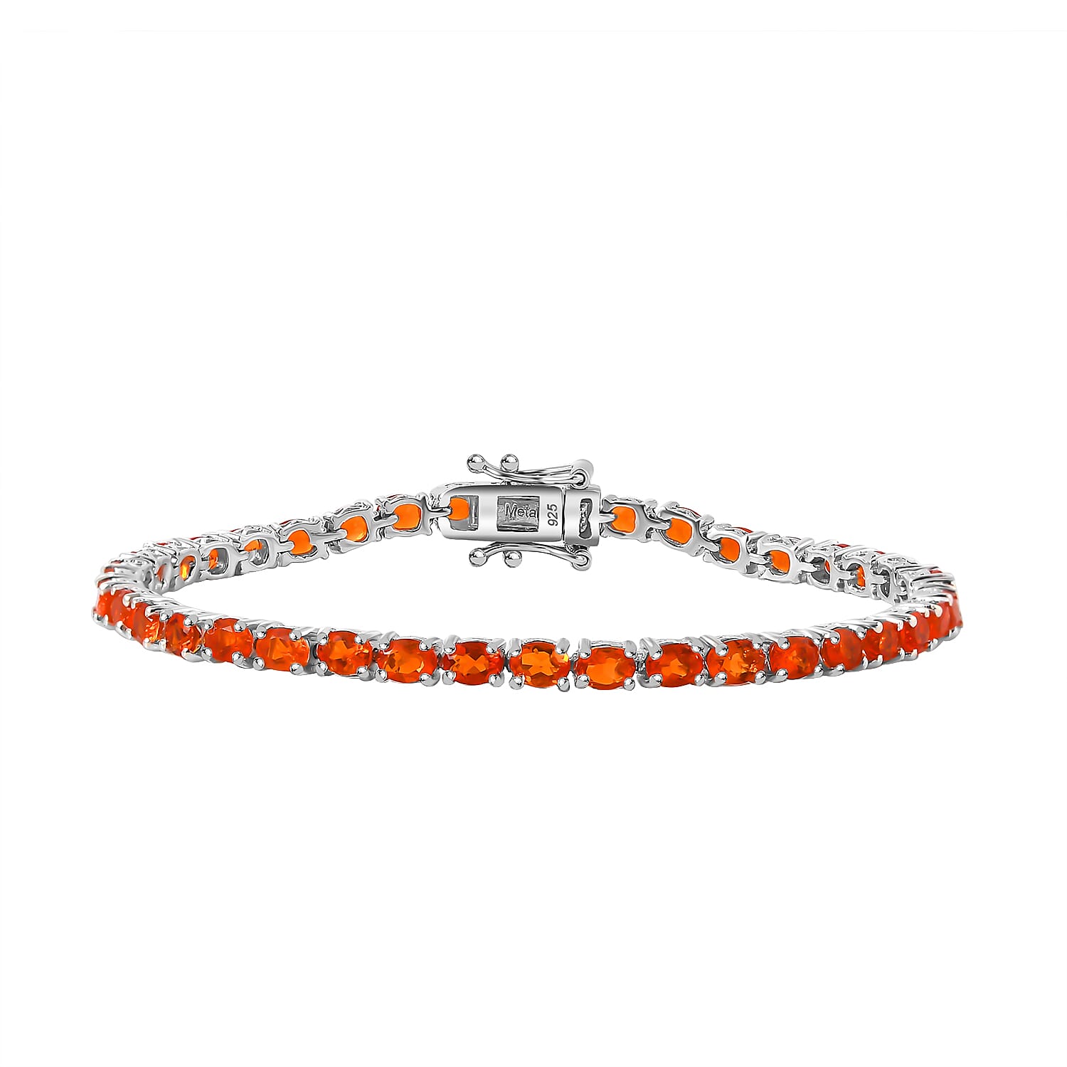 Crimson Fire Opal Tennis Bracelet with GB Lock Box (Size - 8) in Rhodium Sterling Silver 5.38 Ct.
