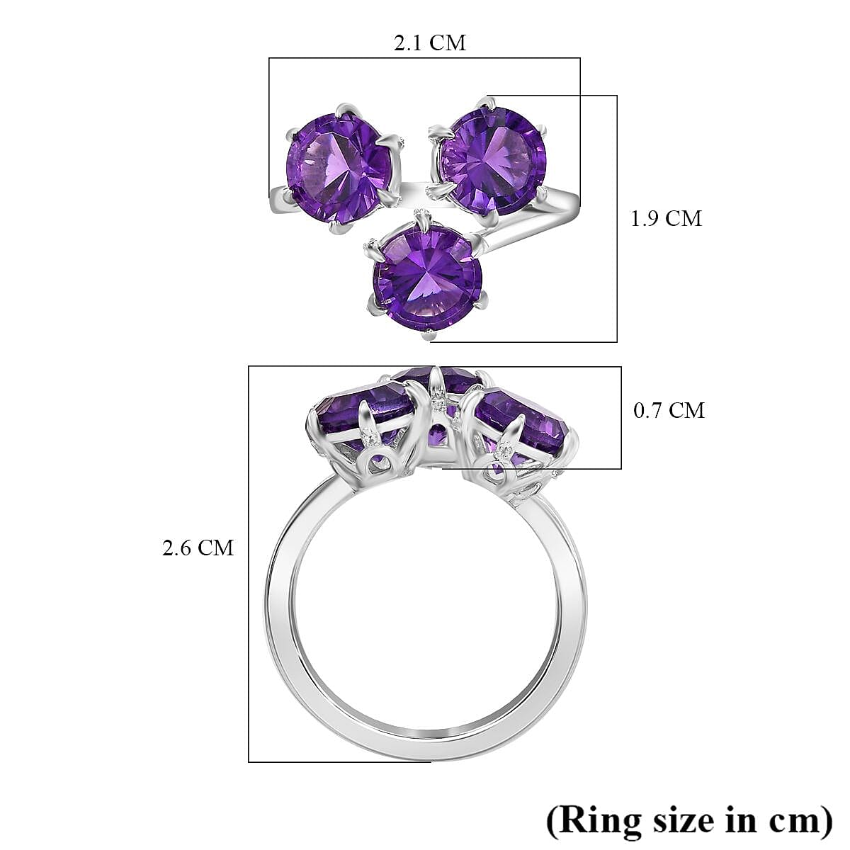 Concave Cut Zambian Amethyst & White Zircon Ring in Rhodium Overlay Sterling Silver 3.66 Ct