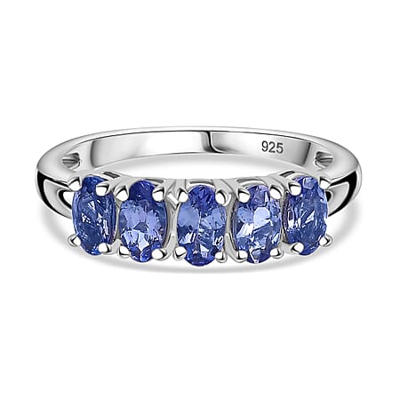 Tanzanite 5-Stone Ring in Rhodium Overlay Sterling Silver