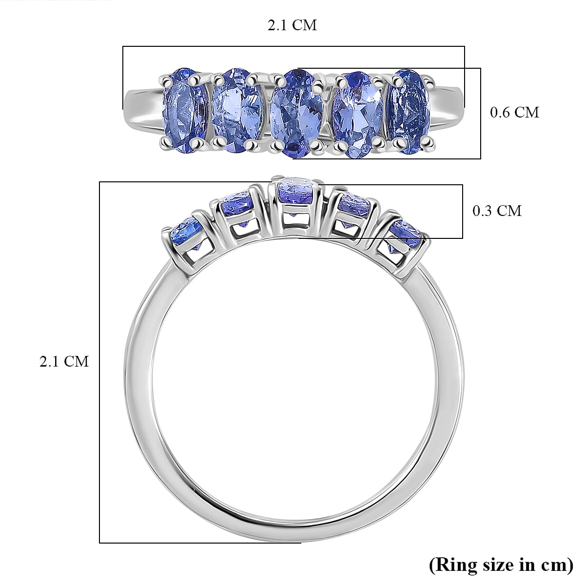 Premium Tanzanite 5 Stone Ring in Rhodium Overlay Sterling Silver 1.25 ct Premium Tanzanite 5 Stone Ring in Rhodium Overlay Sterling Silver 1.25 ct