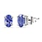 Tanzanite Solitaire Stud Push Post Earrings in Rhodium Overlay Sterling Silver