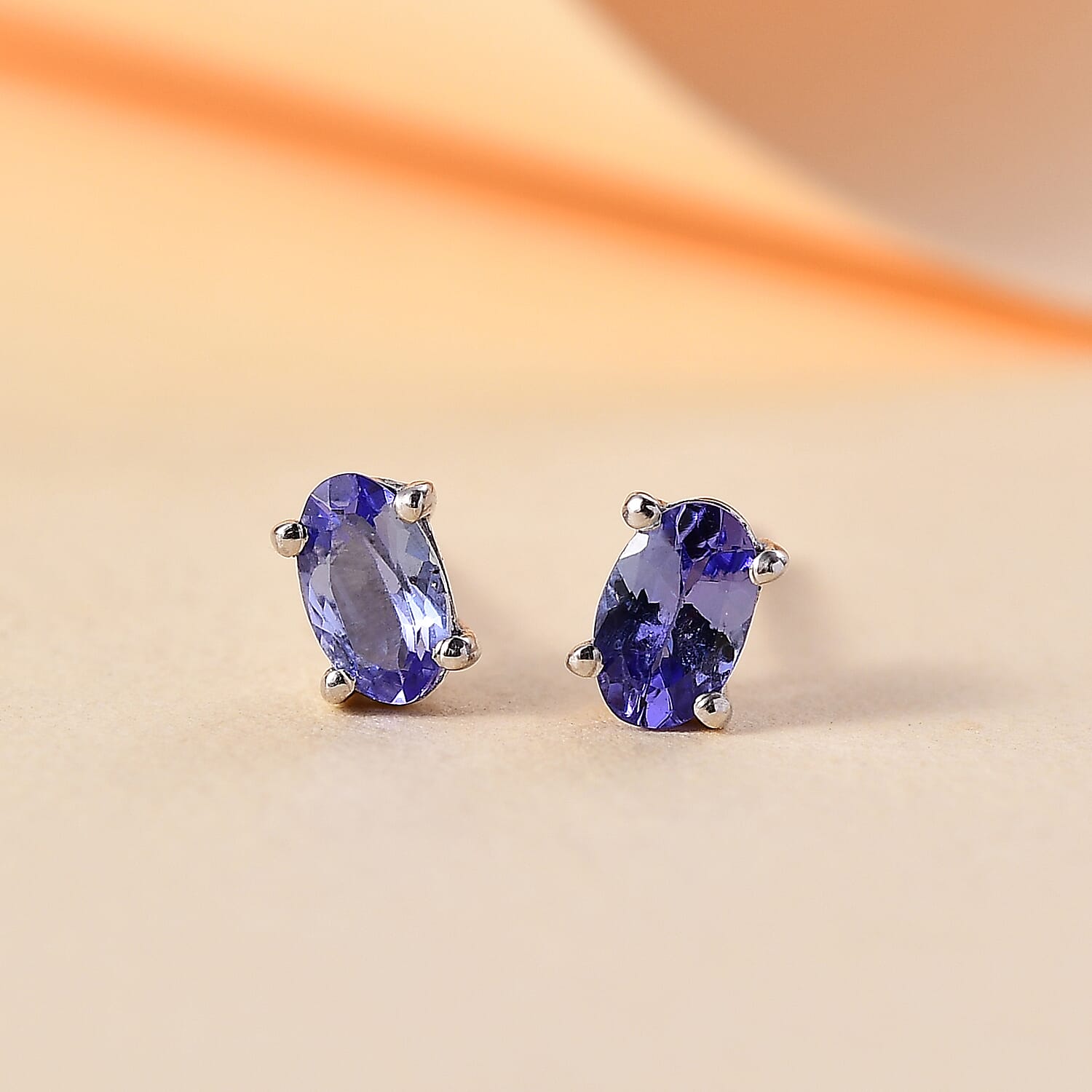 BIGGEST TANZANITE DEAL - Tanzanite Solitaire Stud Earrings With Push Back in Rhodium Overlay Sterling Silver