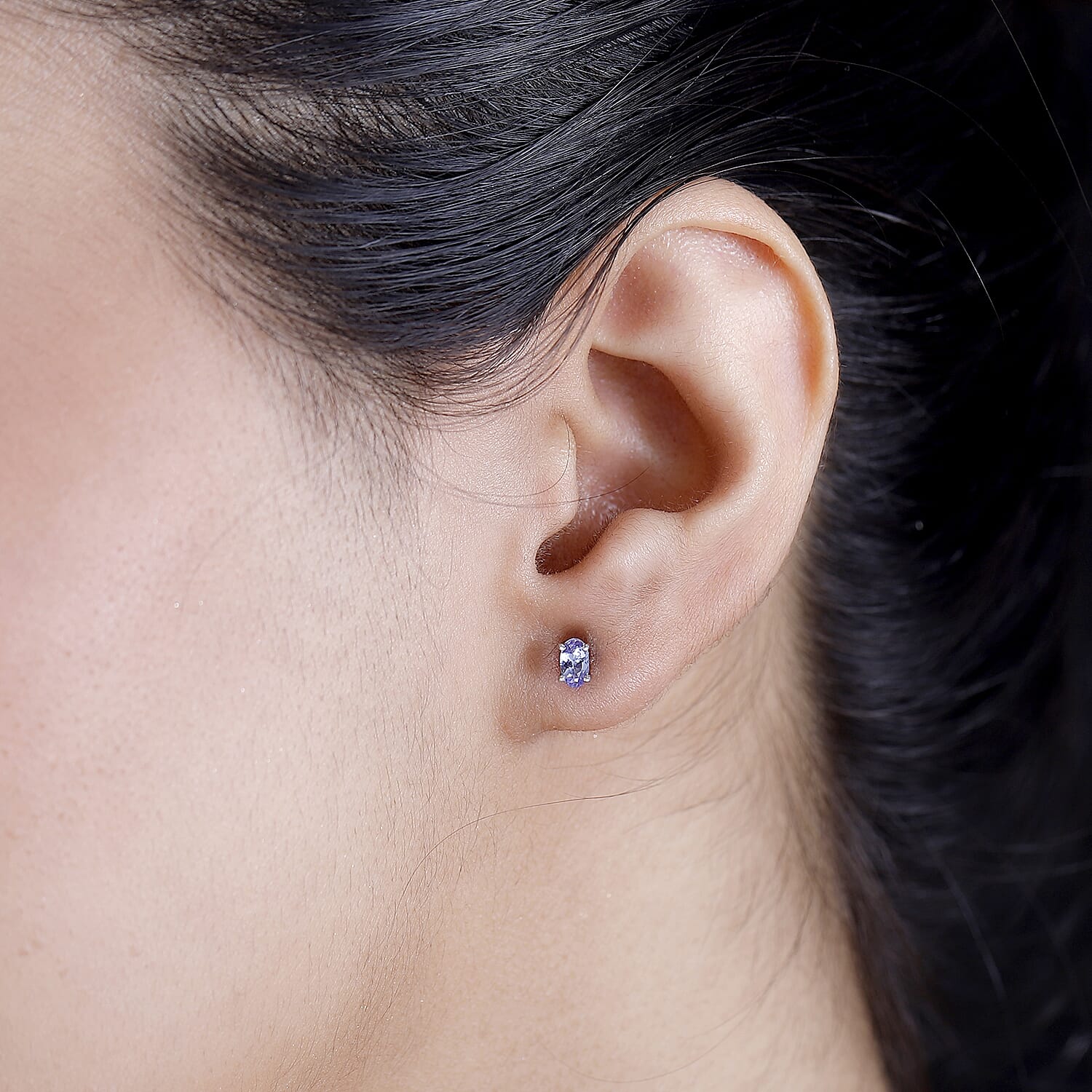 BIGGEST TANZANITE DEAL - Tanzanite Solitaire Stud Earrings With Push Back in Rhodium Overlay Sterling Silver