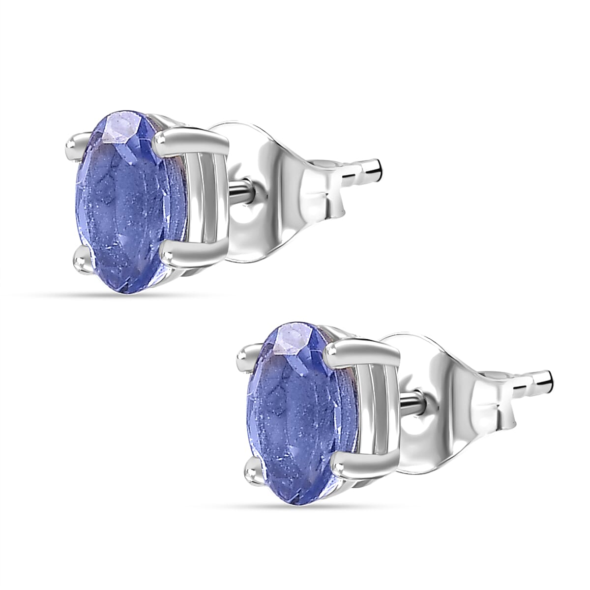 BIGGEST TANZANITE DEAL - Tanzanite Solitaire Stud Earrings With Push Back in Rhodium Overlay Sterling Silver