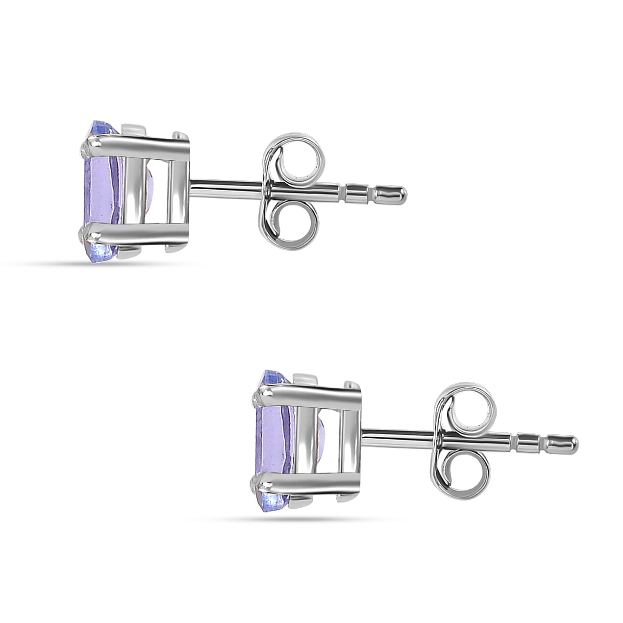 BIGGEST TANZANITE DEAL - Tanzanite Solitaire Stud Earrings With Push Back in Rhodium Overlay Sterling Silver