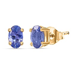 Tanzanite Solitaire Stud Push Post Earrings in 18K Yellow Gold Vermeil Sterling Silver