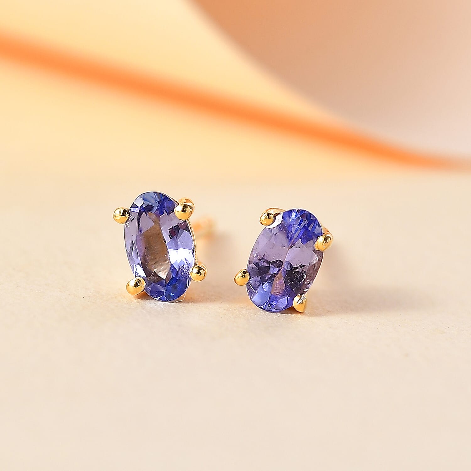 BIGGEST TANZANITE DEAL - Tanzanite Solitaire Stud Earrings With Push Back in 18K Vermeil Yellow Gold Plated Sterling Silver