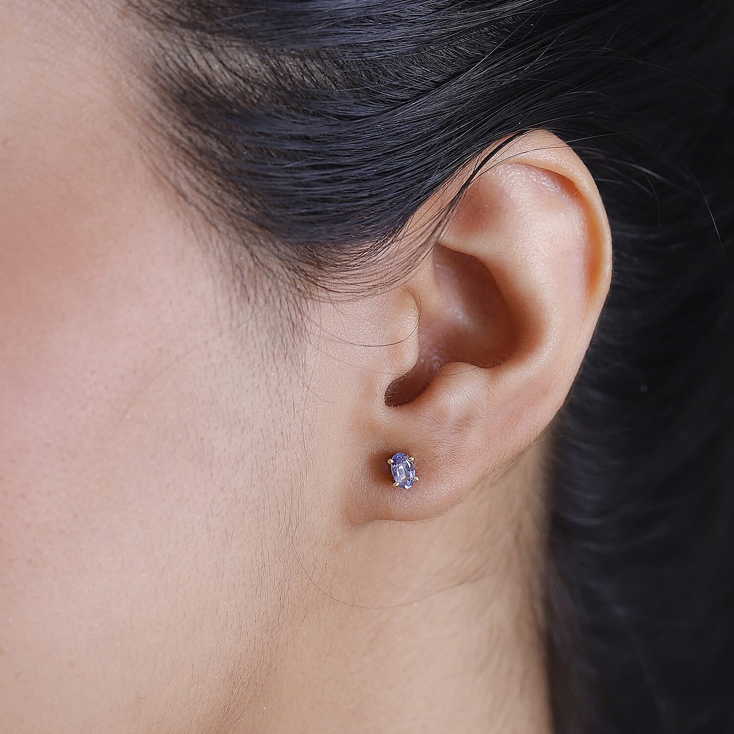 BIGGEST TANZANITE DEAL - Tanzanite Solitaire Stud Earrings With Push Back in 18K Vermeil Yellow Gold Plated Sterling Silver