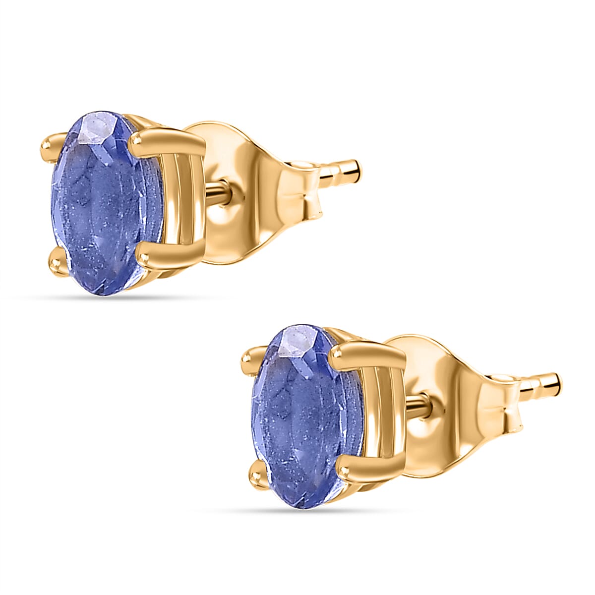 BIGGEST TANZANITE DEAL - Tanzanite Solitaire Stud Earrings With Push Back in 18K Vermeil Yellow Gold Plated Sterling Silver