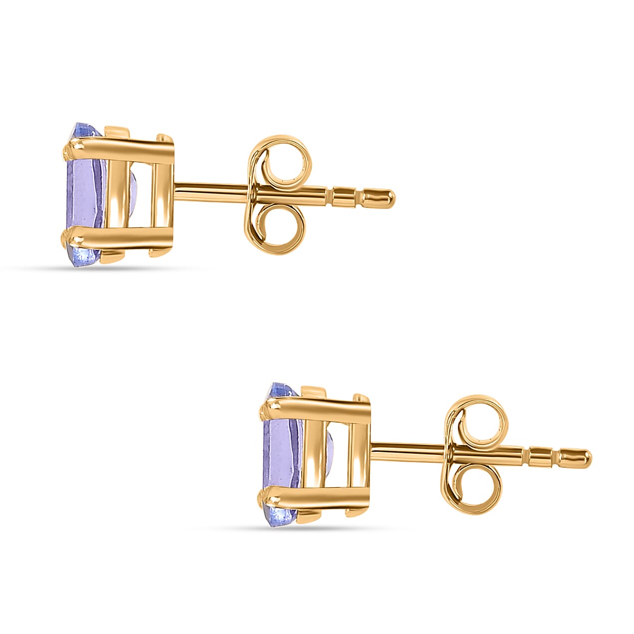 BIGGEST TANZANITE DEAL - Tanzanite Solitaire Stud Earrings With Push Back in 18K Vermeil Yellow Gold Plated Sterling Silver