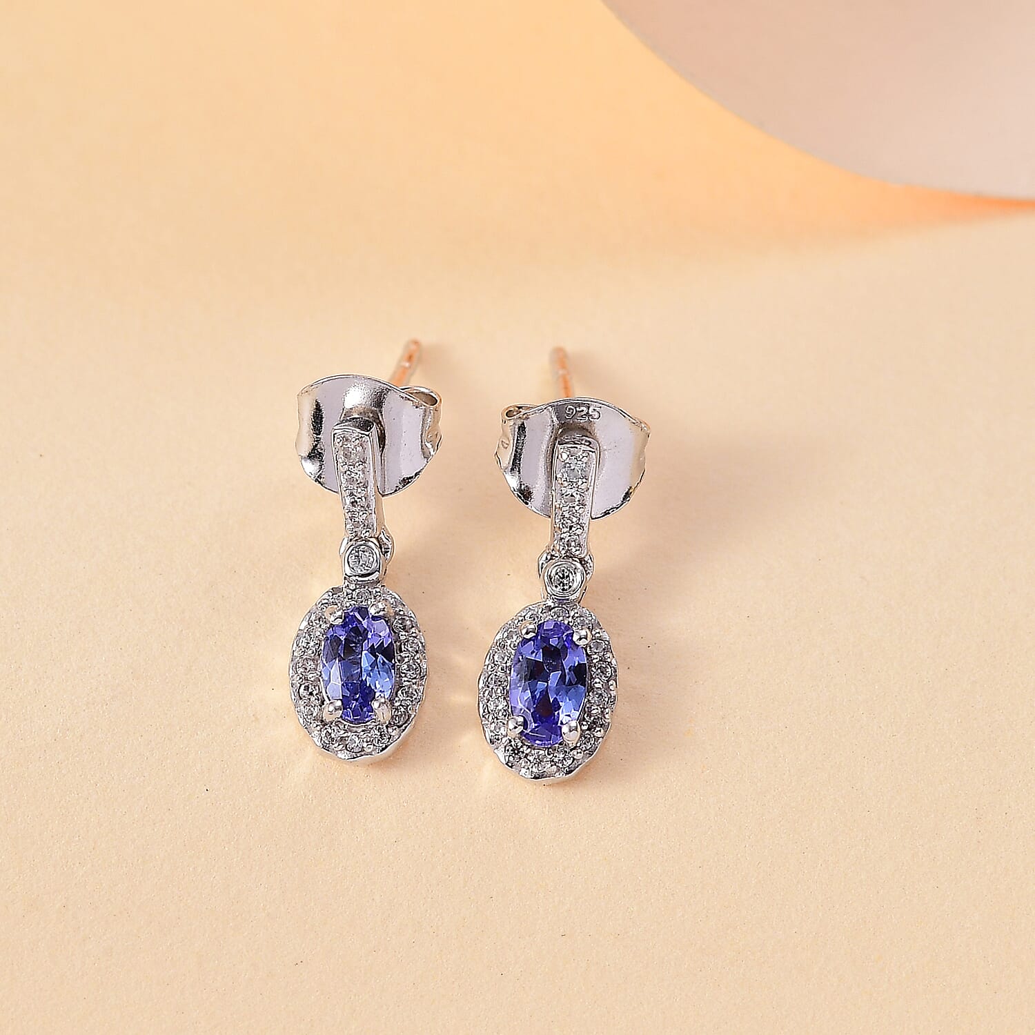 Premium Tanzanite & White Zircon Dangling Earring in Rhodium Overlay Sterling Silver