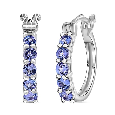 Tanzanite Hoop Earrings in Rhodium Overlay Sterling Silver 1.20 ct.