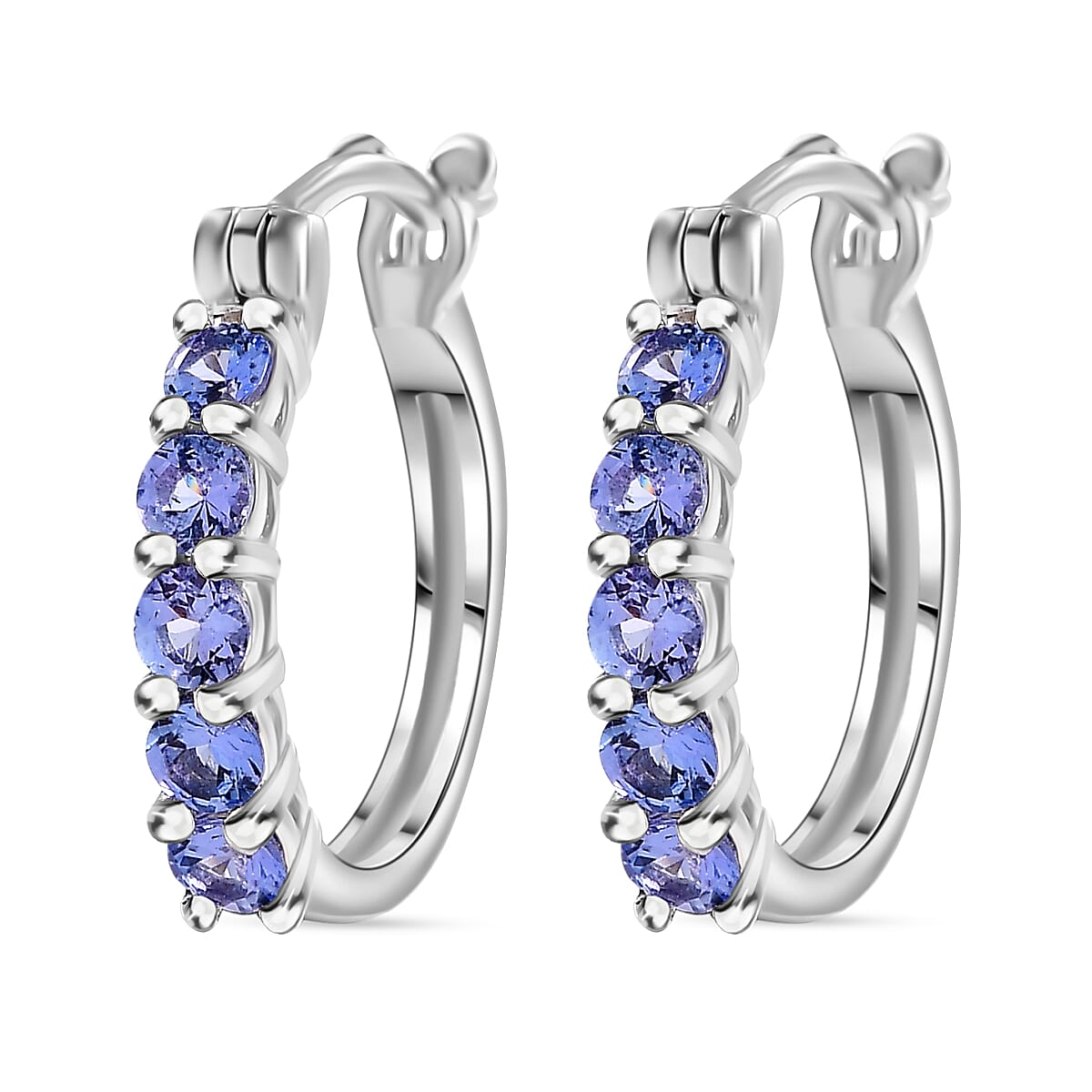 Tanzanite Half Hoop Earring With Clasp in Rhodium Overlay Sterling Silver 1.22 ct
