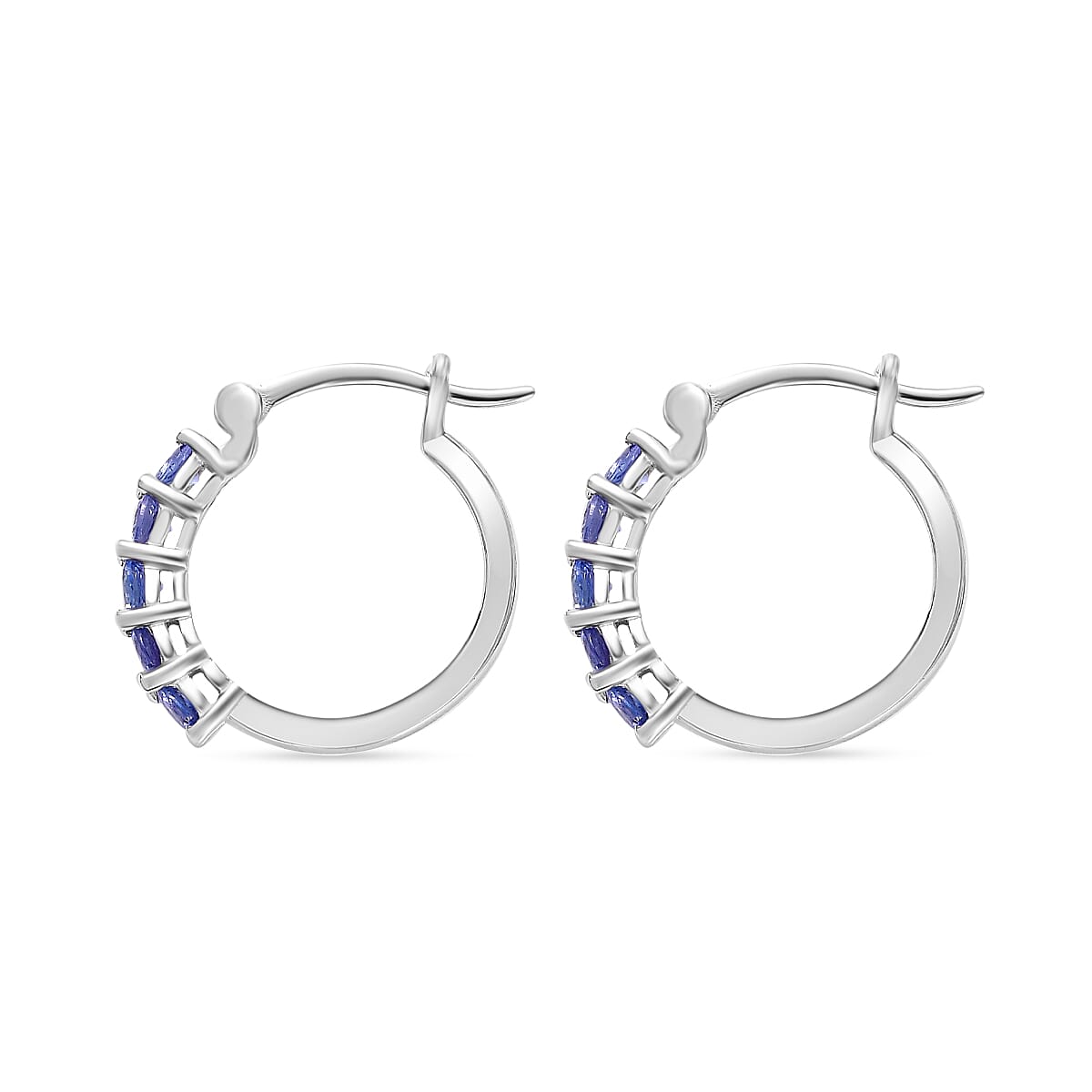 Tanzanite Half Hoop Earring With Clasp in Rhodium Overlay Sterling Silver 1.22 ct