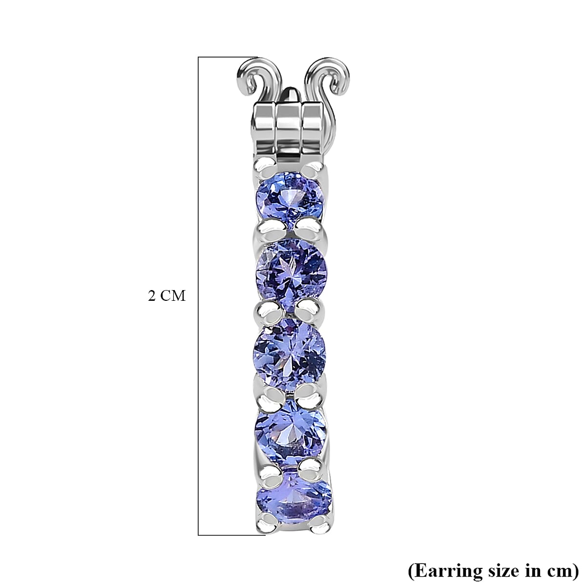 Tanzanite Half Hoop Earring With Clasp in Rhodium Overlay Sterling Silver 1.22 ct