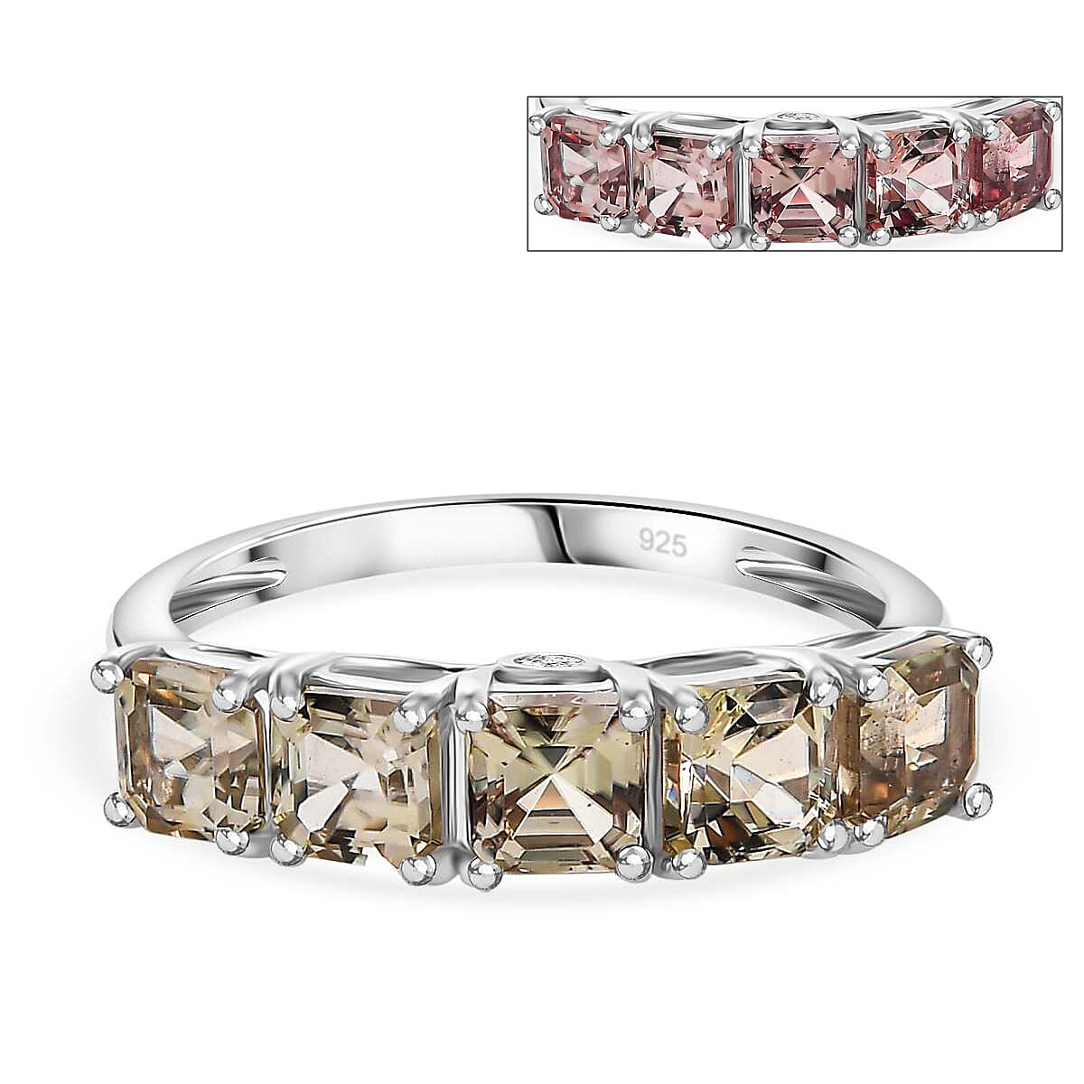 Asscher Cut AAA Turkizite, Lab Grown Diamond (SI-G-H) Ring in Rhodium Overlay Sterling Silver 1.90 Ct.