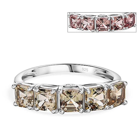Asscher Cut AAA Turkizite, Lab Grown Diamond (SI-G-H) Ring in Rhodium Overlay Sterling Silver 1.90 Ct.