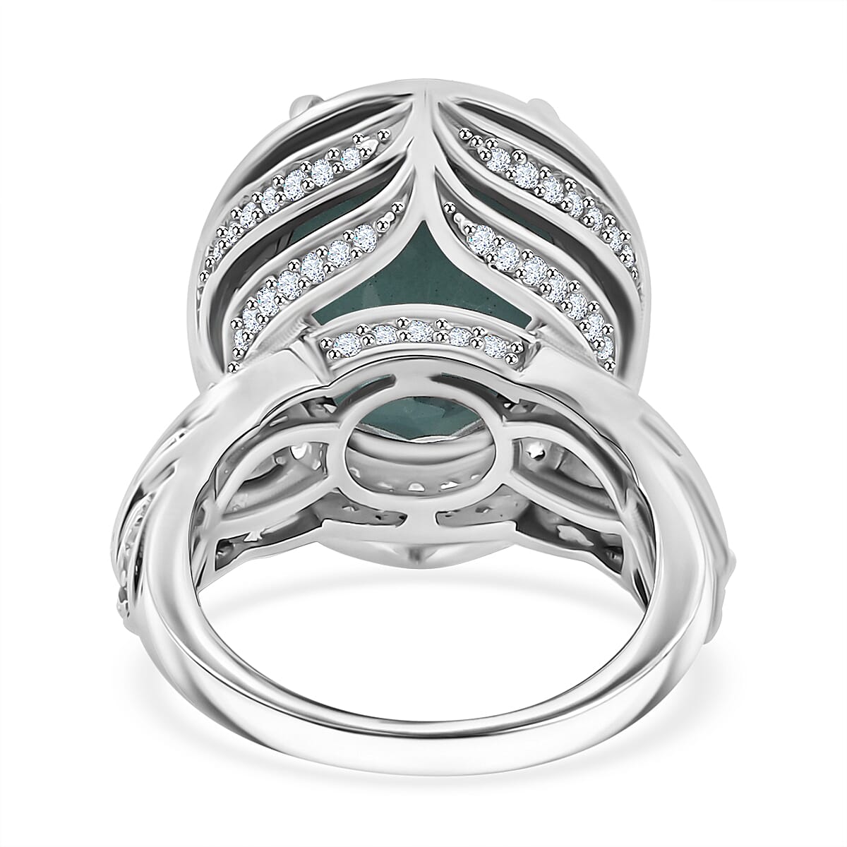 Alexandrite Triplet Quartz & White Zircon Ring in Rhodium Overlay Sterling Silver 11.07 Ct, Silver Wt. 7.22 Gms.