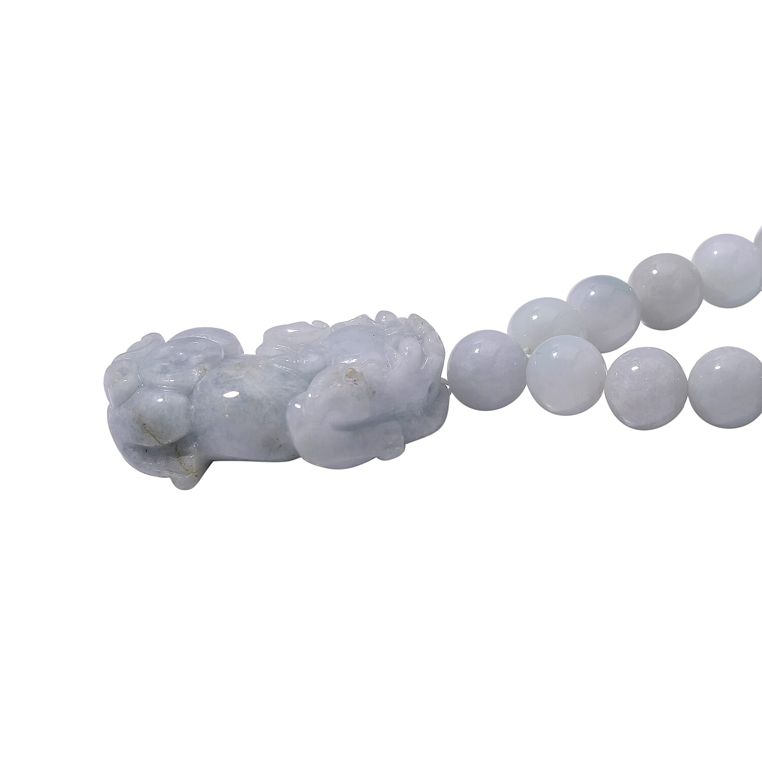 Biggest Jade Offer - Natural Type A  Jadeite Necklace With Pixiu Carving & Magnetic Clasp (Size  22) in Rhodium Overlay Sterling Silver 600.0 Ct.
