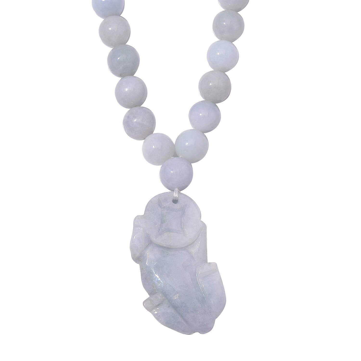 Biggest Jade Offer - Natural Type A  Jadeite Necklace With Pixiu Carving & Magnetic Clasp (Size  22) in Rhodium Overlay Sterling Silver 600.0 Ct.