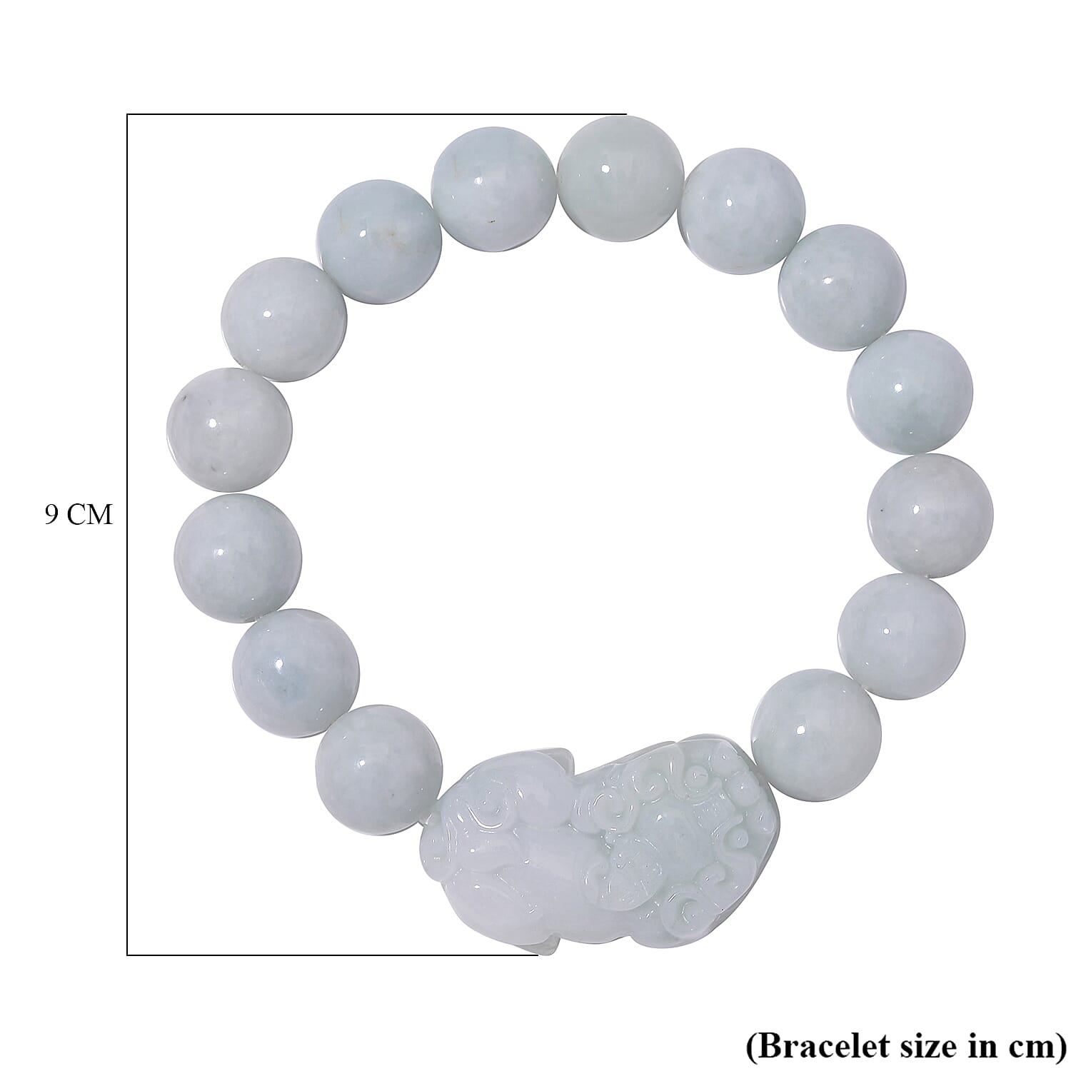 Natural Type A White Jadeite Bracelet With Pixiu Carving (Size - 7.5 Stretchable) 330.0 Ct.