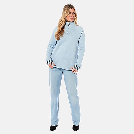 Charlotte West Cotton Knitted Sweat Shirt - Light Blue