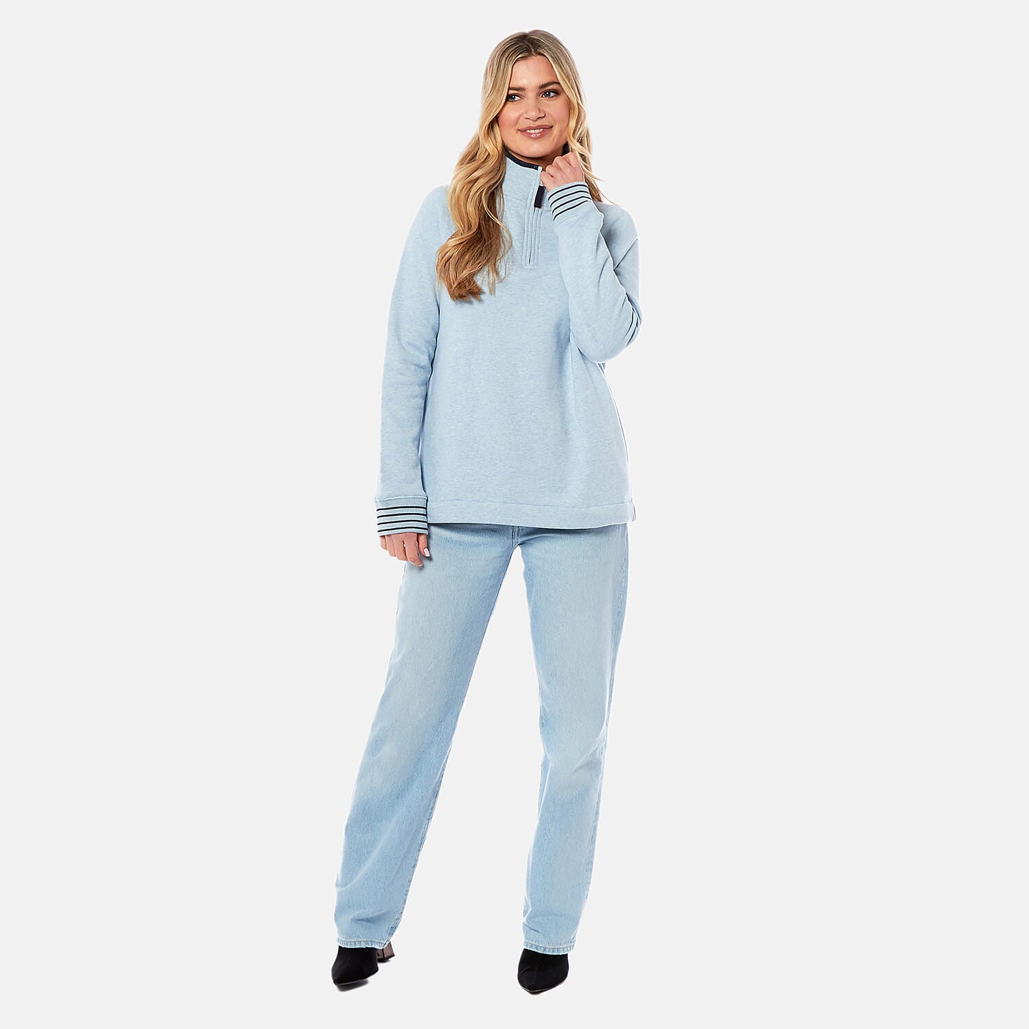 Charlotte West Cotton 1-4 Zip Sweat Shirt (Size 14) - Light Blue