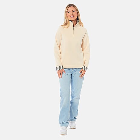 Charlotte West Cotton 1-4 Zip Sweat Shirt (Size 12) - Beige