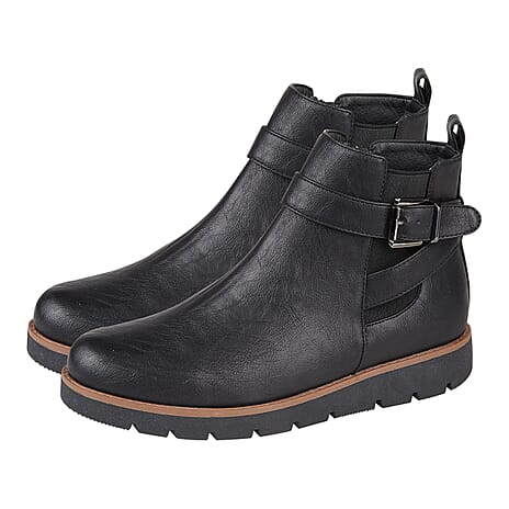 Ladies GAYNOR Chelsea Boots with Buckle - Strap (Size 4) - Black