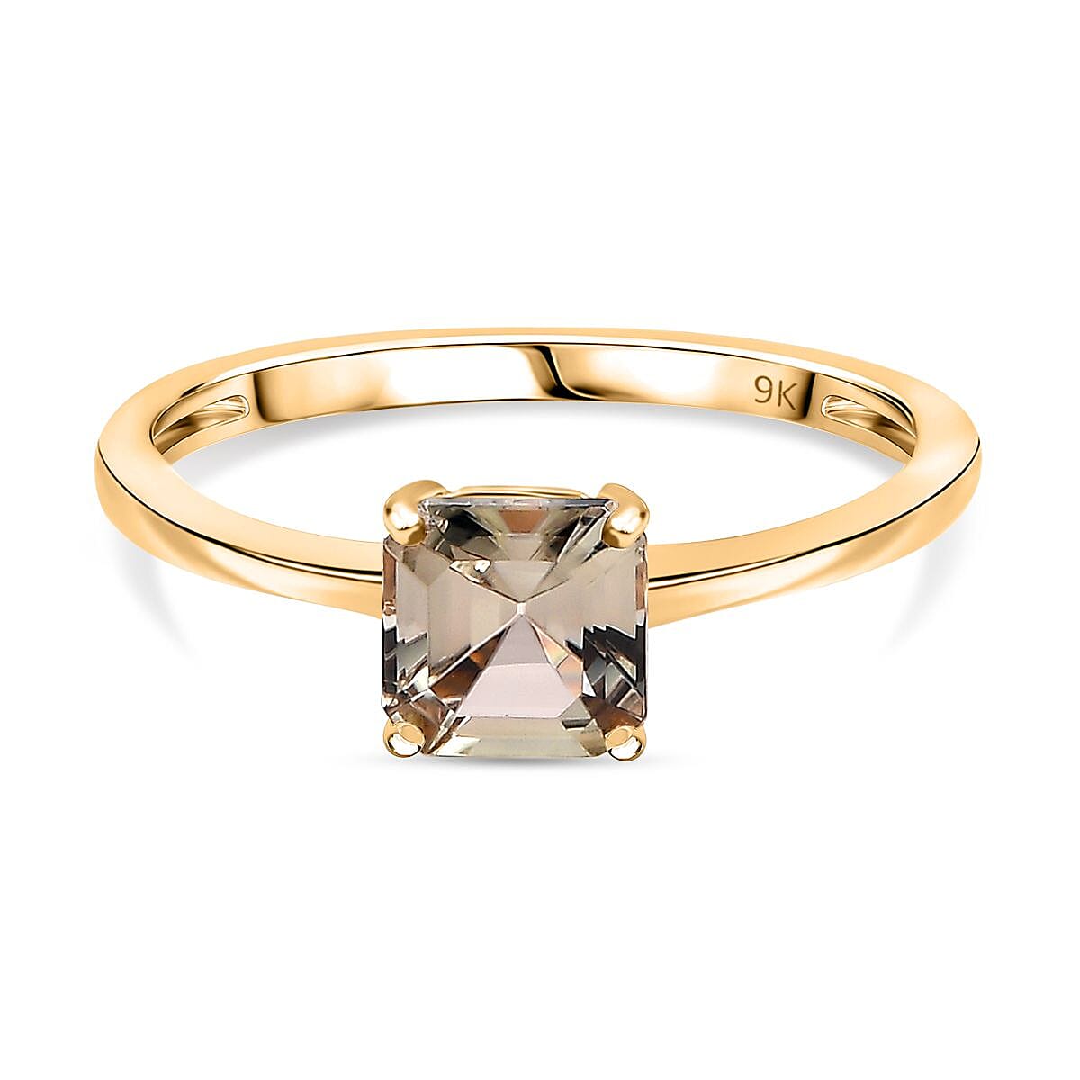 9K Yellow Gold Asscher Cut AAA Turkizite Solitaire Ring 1.180  Ct.