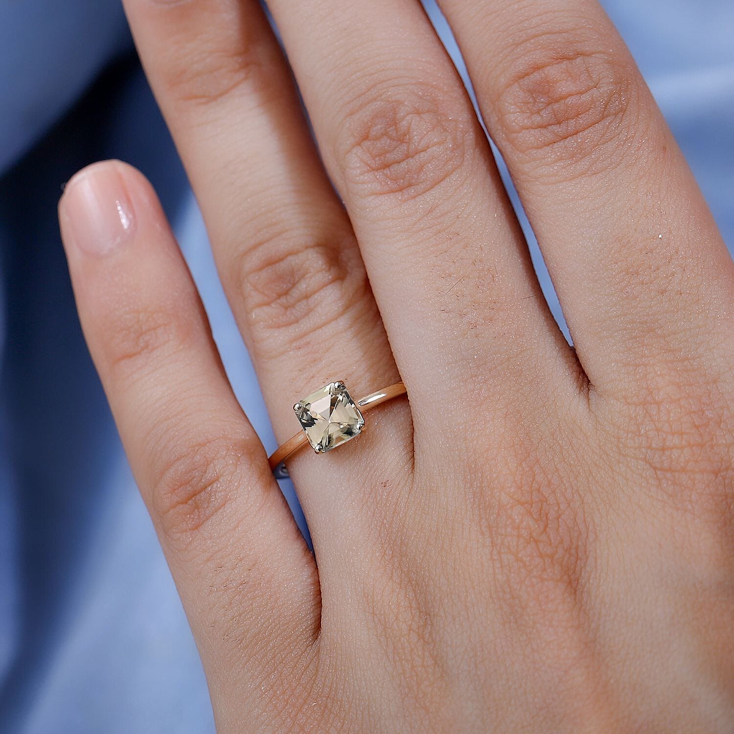 9K Yellow Gold Asscher Cut AAA Turkizite Solitaire Ring 1.180  Ct.