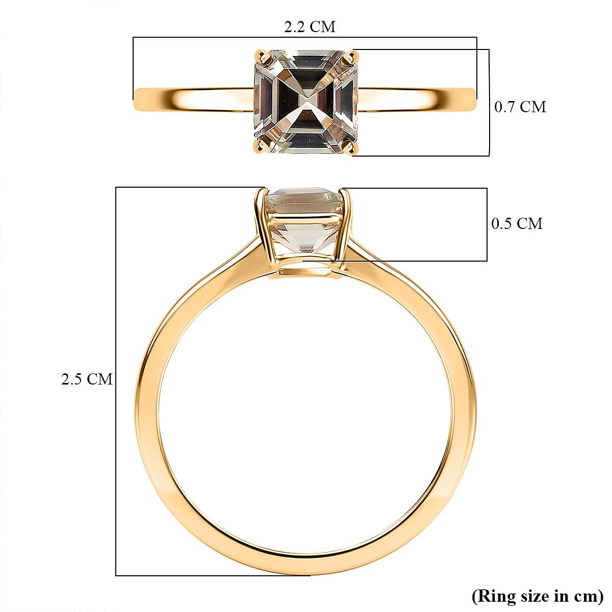 9K Yellow Gold Asscher Cut AAA Turkizite Solitaire Ring 1.180  Ct.
