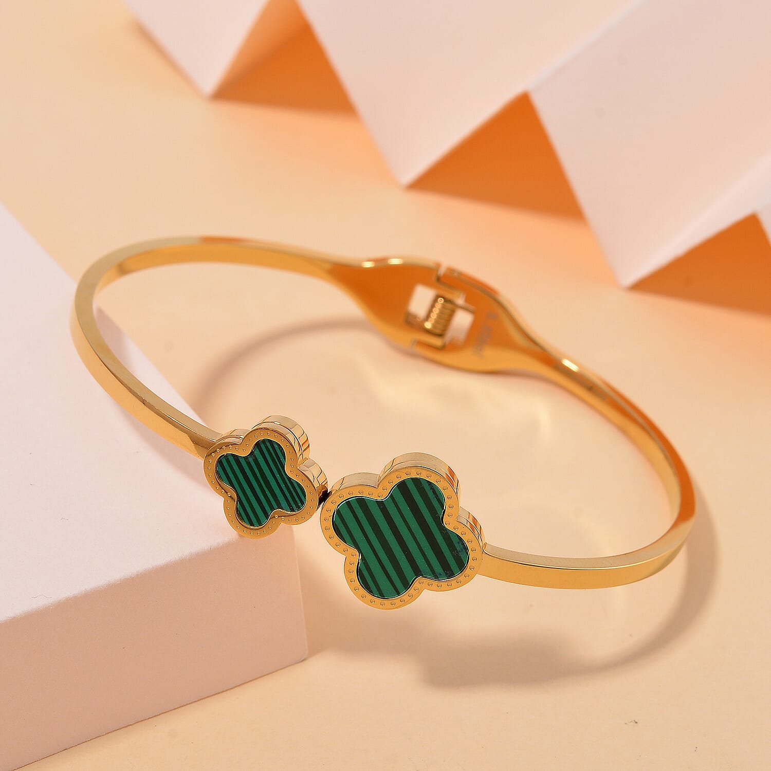 Designer Inspired- Created Malachite Bangle in Yellow Tone (Size - 7)