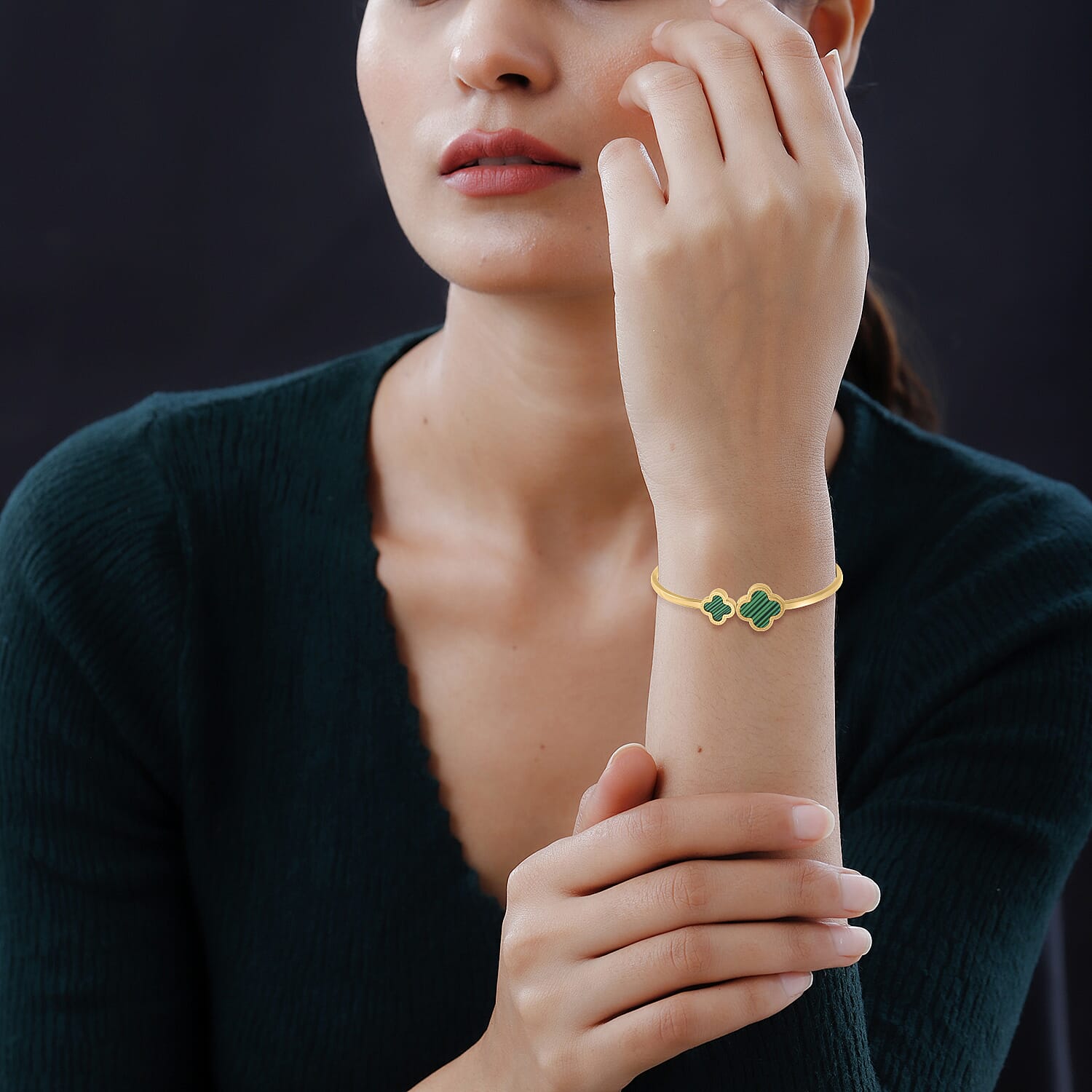 Designer Inspired- Created Malachite Bangle in Yellow Tone (Size - 7)