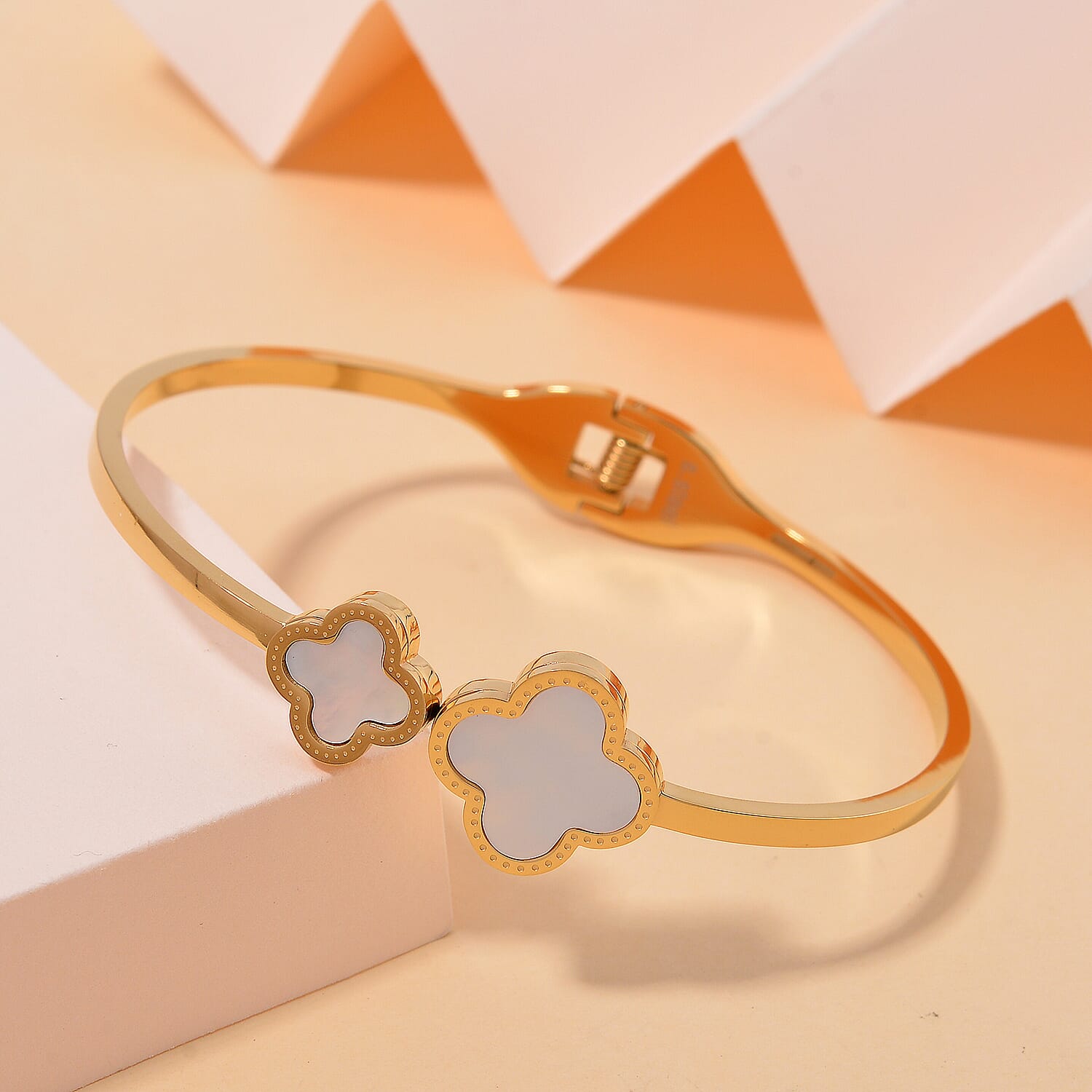 White Mother Of Pearl Bangle in Yellow Tone (Size - 7)