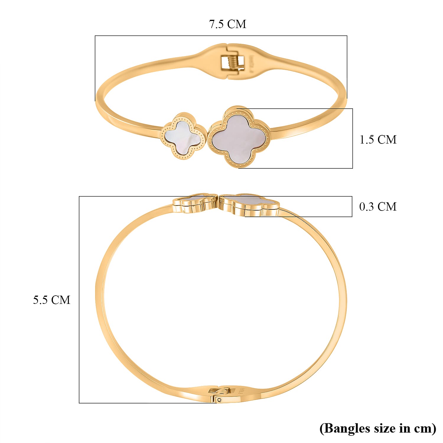 White Mother Of Pearl Bangle in Yellow Tone (Size - 7)