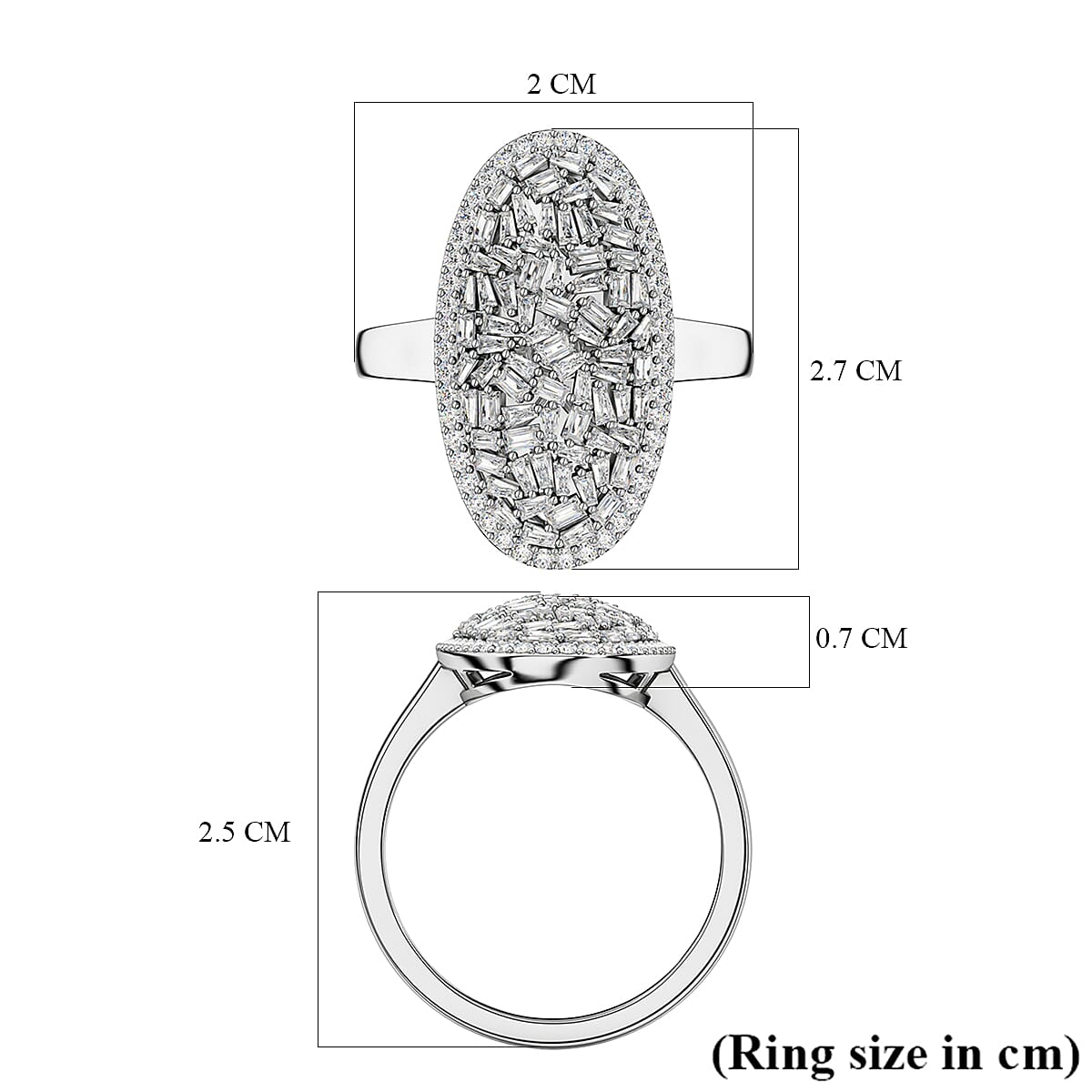 Natural White Diamond Firecracker Cluster Ring in Rhodium Overlay Sterling Silver 1 ct, Silver Wt. 5.2 Gms
