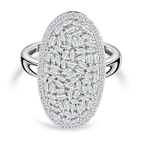 Natural White Diamond Firecracker Cluster Ring in Rhodium Overlay Sterling Silver 1 ct, Silver Wt. 5.2 Gms