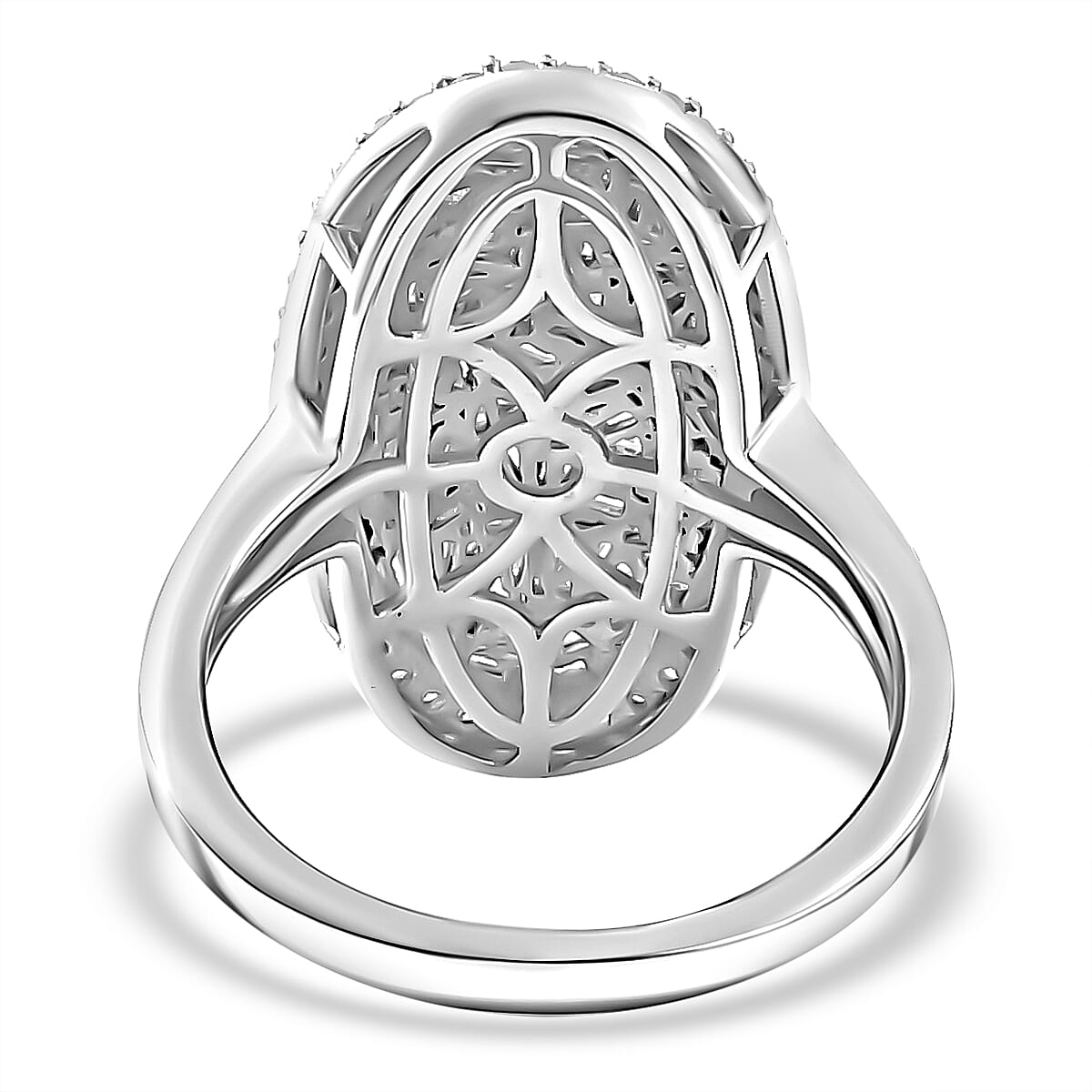 Natural White Diamond Firecracker Cluster Ring in Rhodium Overlay Sterling Silver 1 ct, Silver Wt. 5.2 Gms Natural White Diamond Firecracker Cluster Ring in Rhodium Overlay Sterling Silver 1 ct, Silver Wt. 5.2 Gms