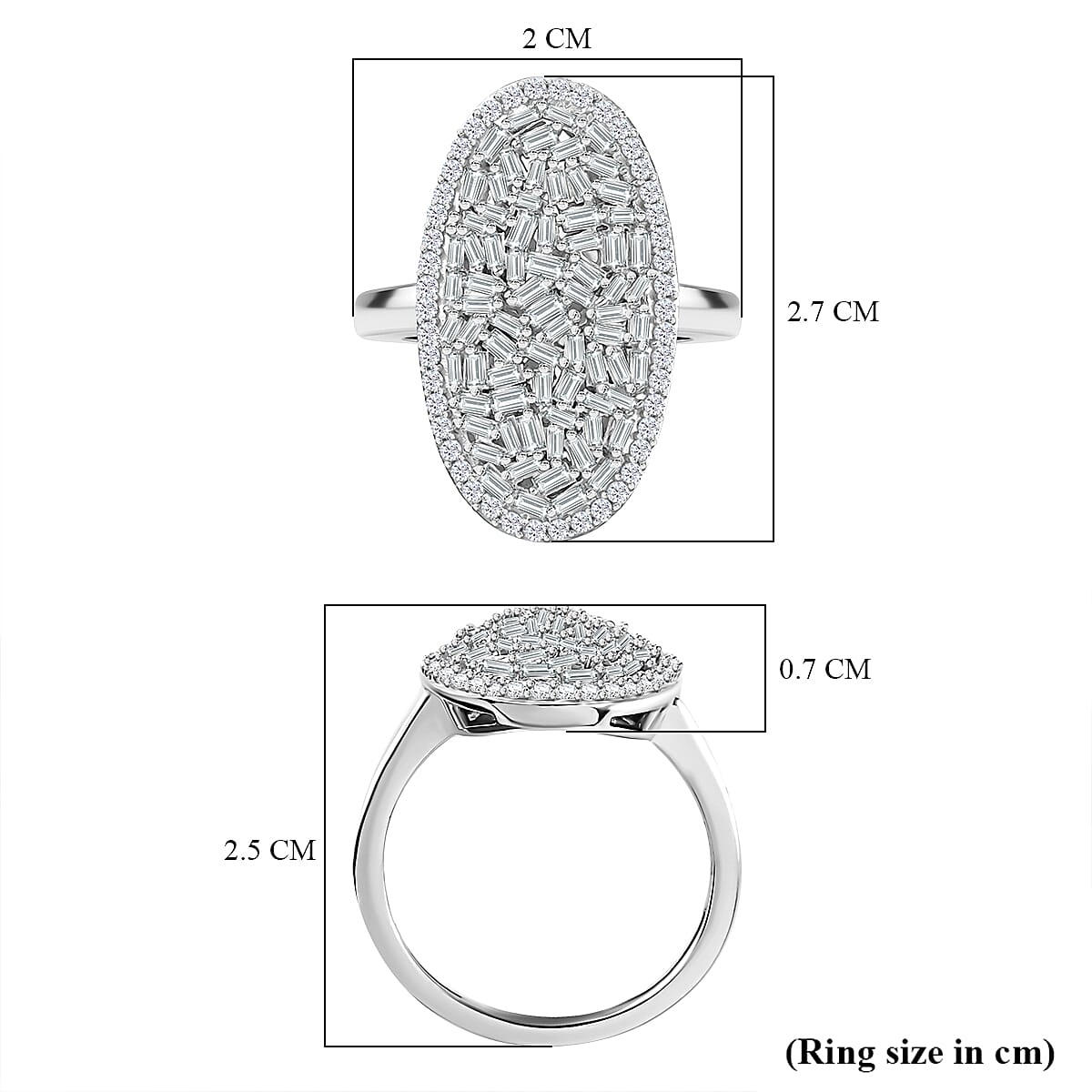 Natural White Diamond Firecracker Cluster Ring in Rhodium Overlay Sterling Silver 1 ct, Silver Wt. 5.2 Gms Natural White Diamond Firecracker Cluster Ring in Rhodium Overlay Sterling Silver 1 ct, Silver Wt. 5.2 Gms