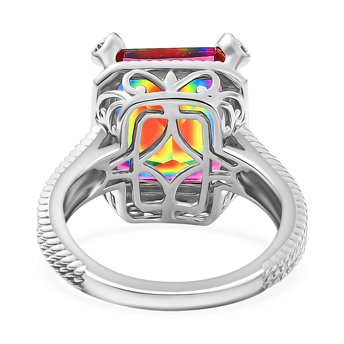 Nebula Quartz & White Zircon Solitaire Ring in Rhodium Overlay Sterling Silver 6.29 Ct. Nebula Quartz & White Zircon Solitaire Ring in Rhodium Overlay Sterling Silver 6.29 Ct.