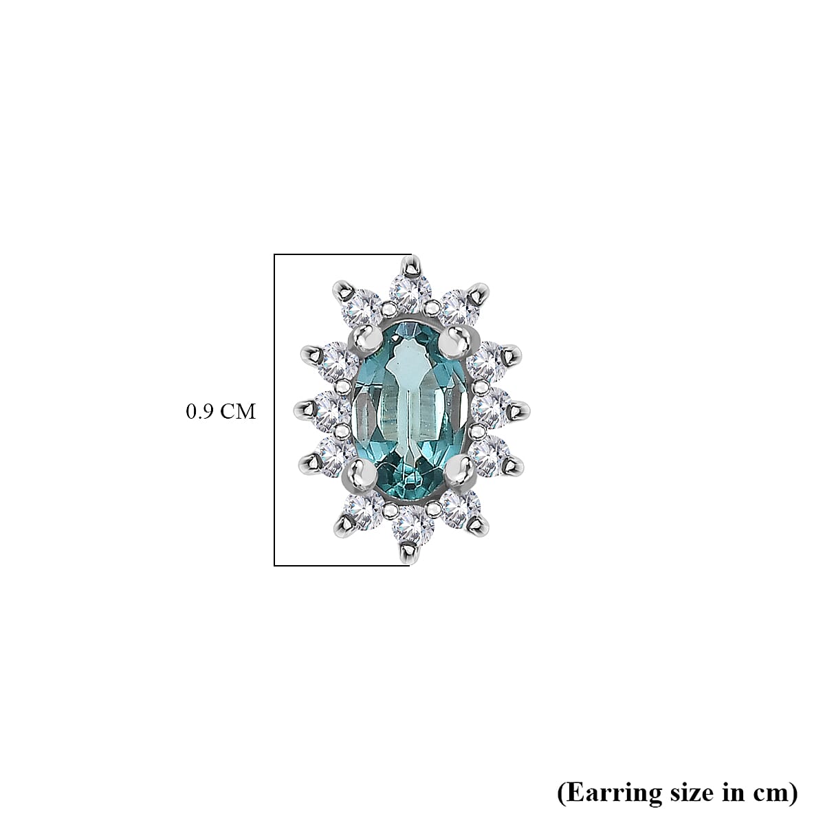 Lagoon Tourmaline & Moissanite Solitaire Stud Earring (With Push Back) in Rhodium Overlay Sterling Silver
