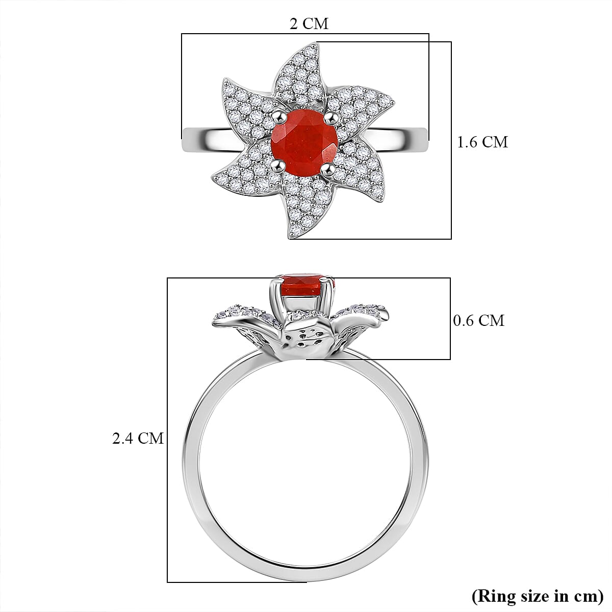 Salamanca Fire Opal & White Zircon Ring in Rhodium Overlay Sterling Silver 1.84 ct Salamanca Fire Opal & White Zircon Ring in Rhodium Overlay Sterling Silver 1.84 ct