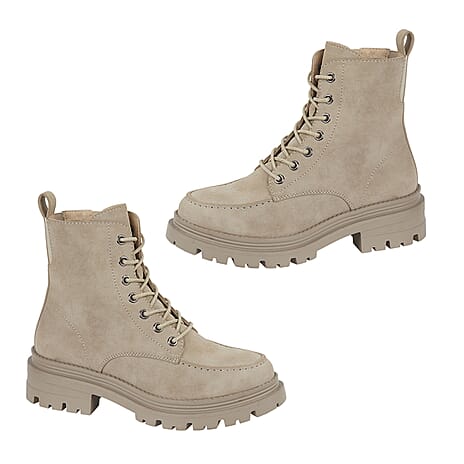 Ladies MONTREAL Lace-up Military Style Boots (Size 5) - Beige