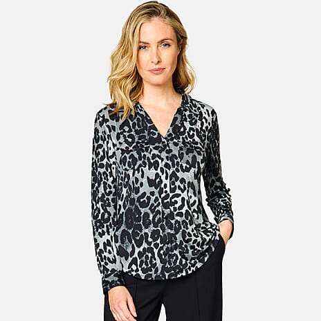 Emreco Long Sleeve Animal Print Blouse - Black