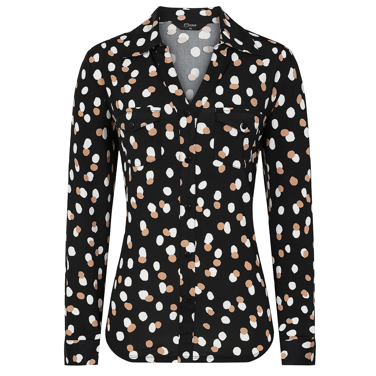 Emreco Long Sleeve Animal Print Blouse - Polka Dot