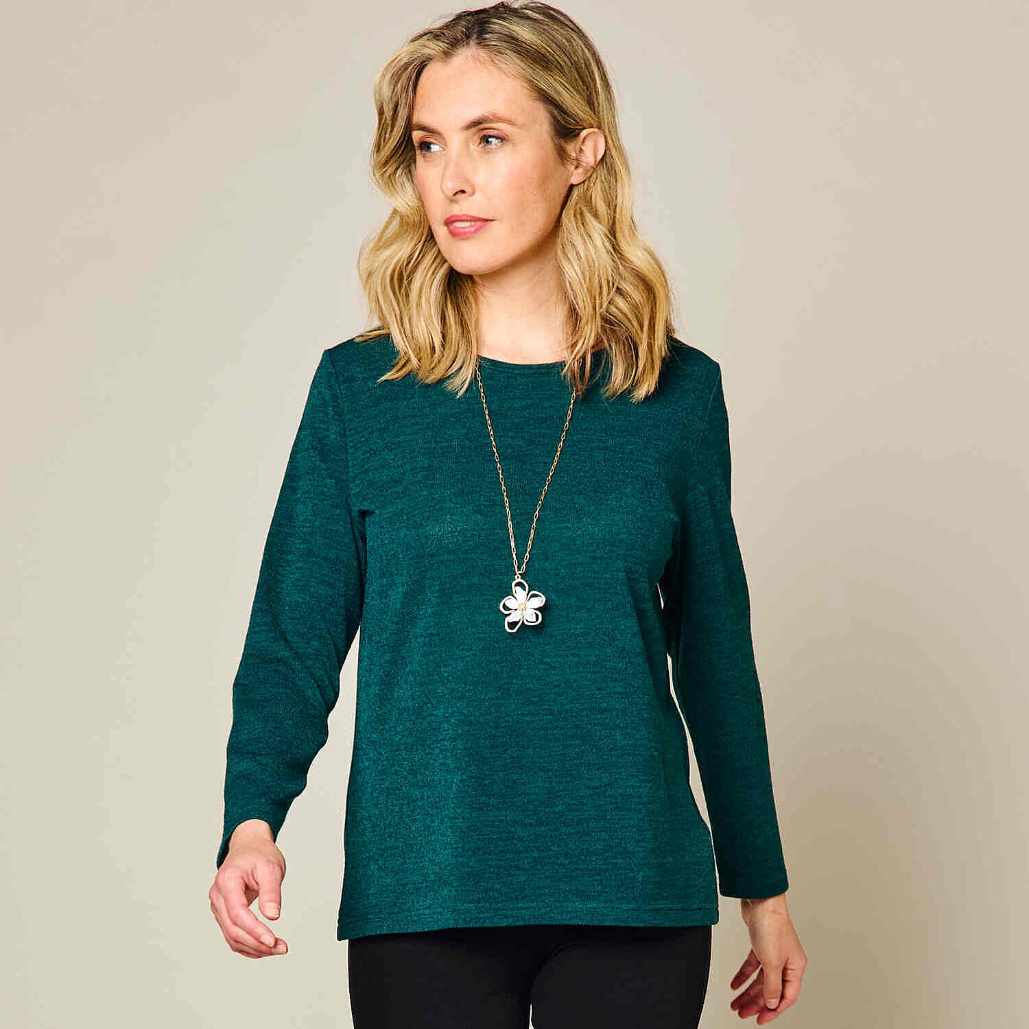 Emreco Soft Touch Round Neck Top with Necklace